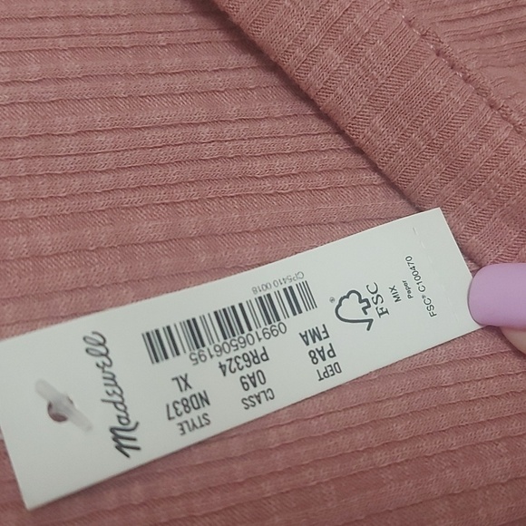 NWT Madewell Pointelle Square-Scoop Tee Rose Pink Ribbed Knit Long Sleeve XLarge - Picture 6 of 6